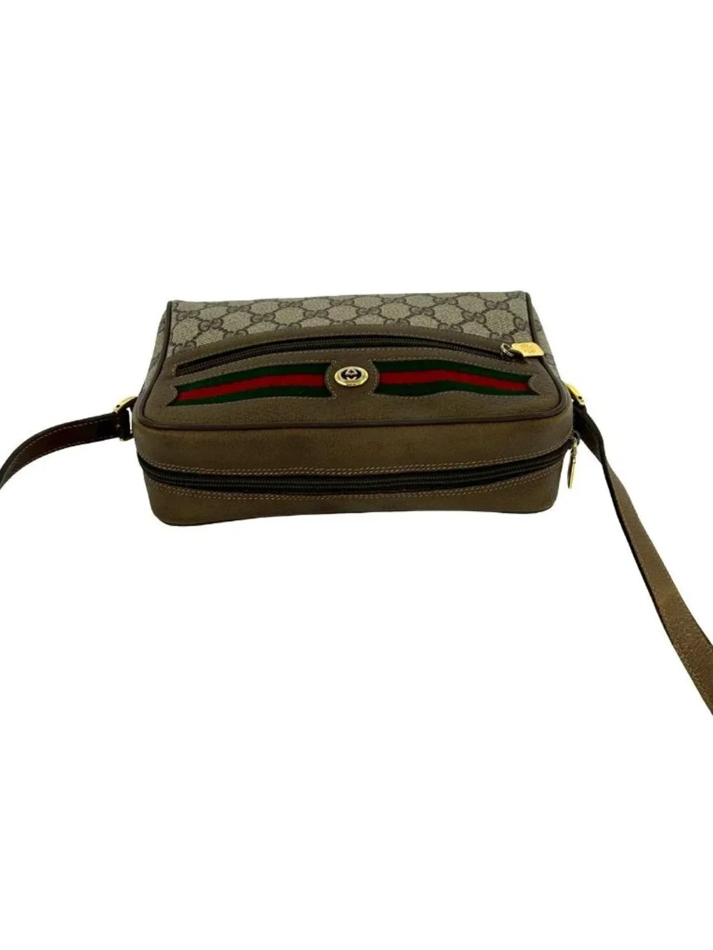 Gucci Vintage Sherry Line GG Logo Leather Shoulder Bag Pochette Brown